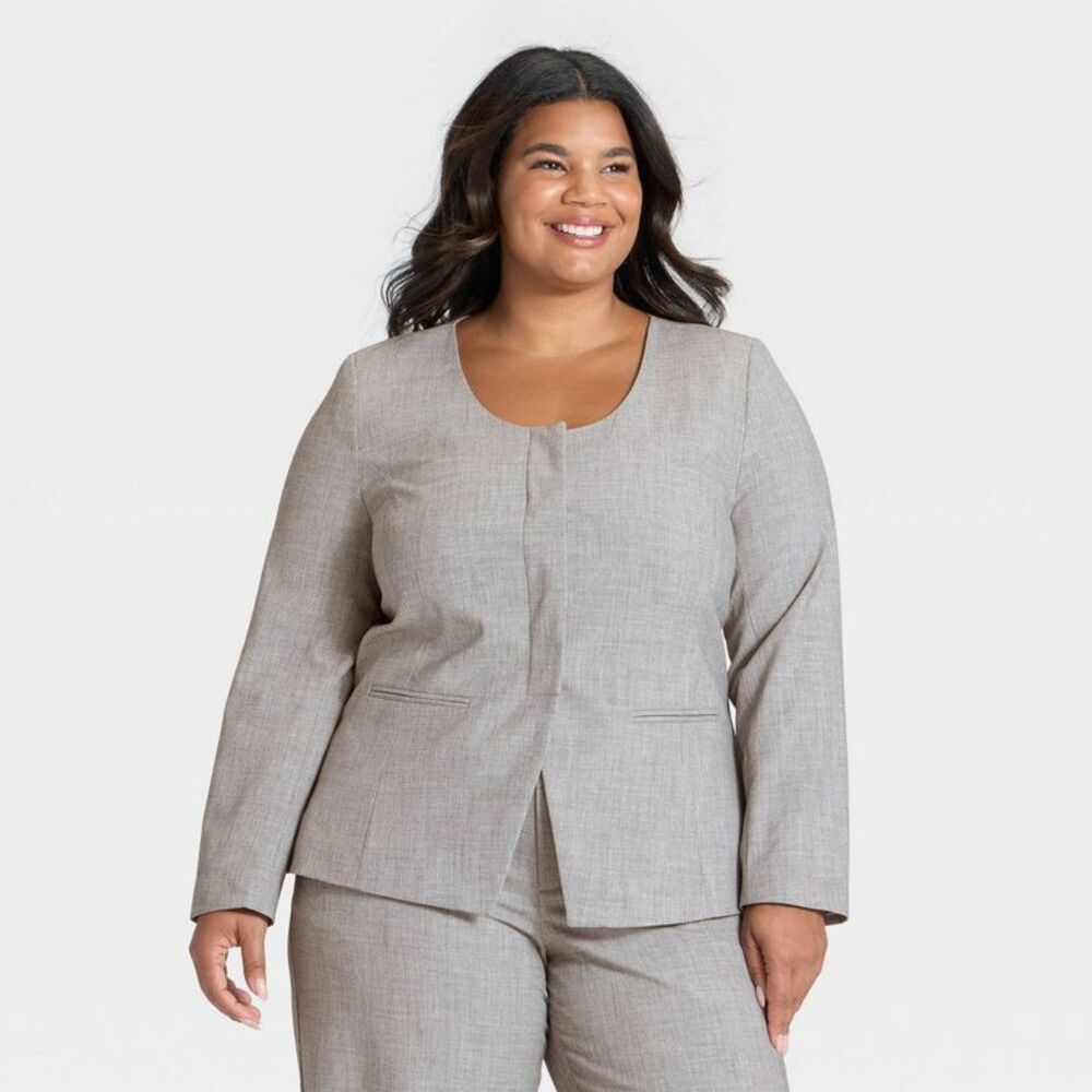 Women's Collarless Blazer - A New Day Gray XXL